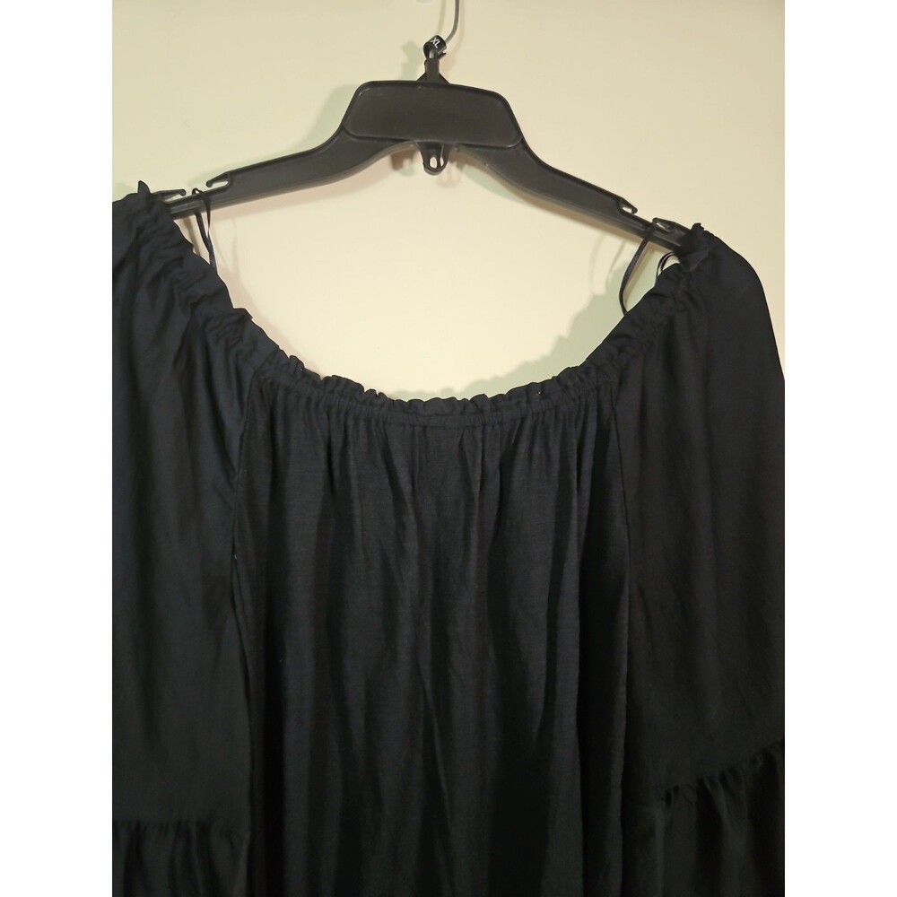 Anthropologie Black Off The Shoulder Black Top Size M Tiered Wide Bell Sleeve - Picture 7 of 7